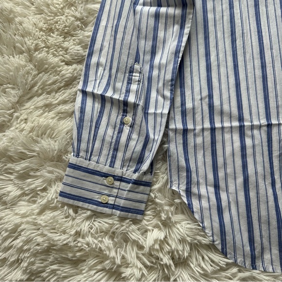 Untuckit Pinot Perse Striped Button Up White Blue New With Tags Size 14 - Picture 11 of 12